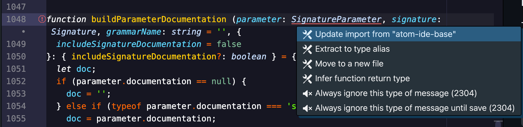 Code actions screenshot