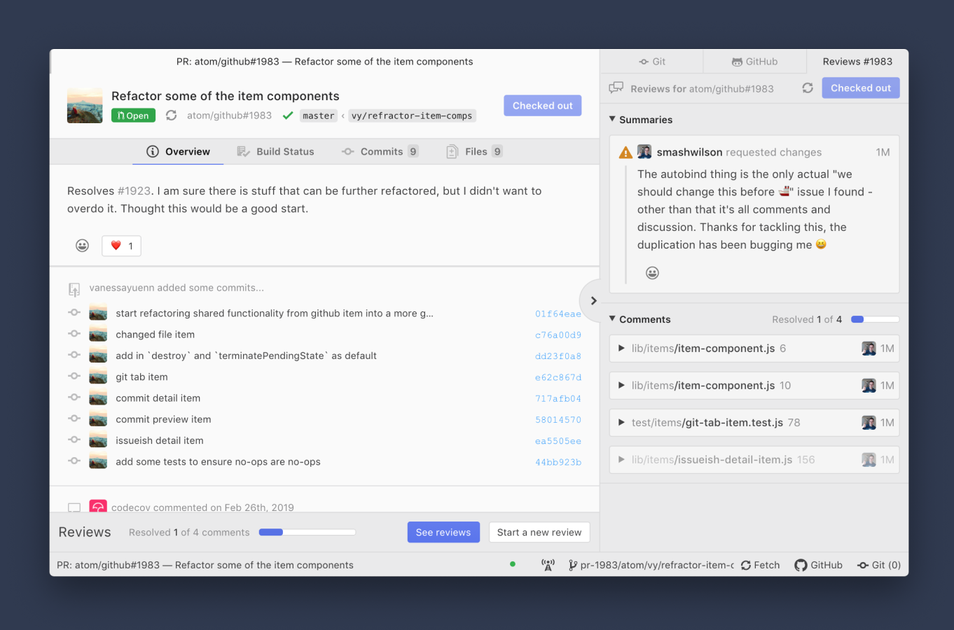 Review tab Review tab