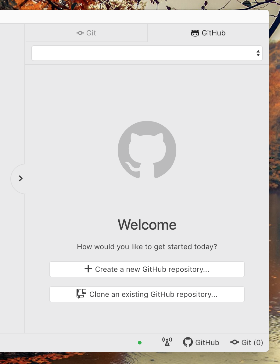 GitHub panel without projects GitHub panel