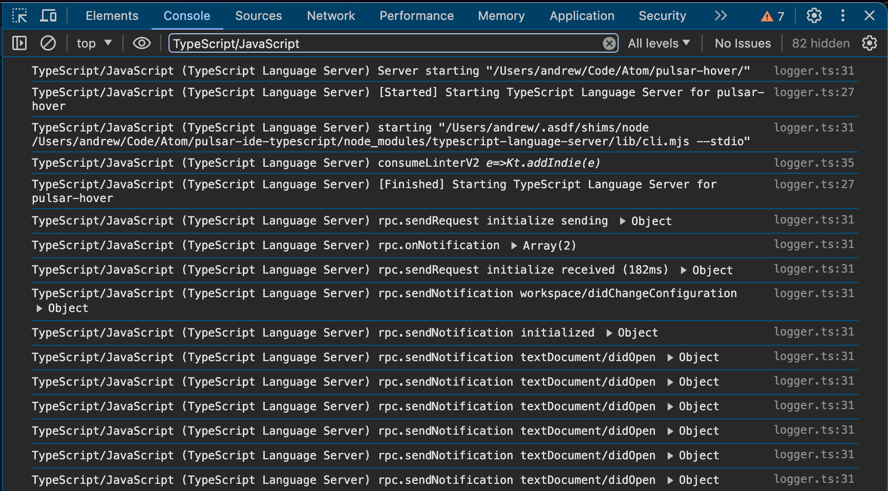 IDE package log output