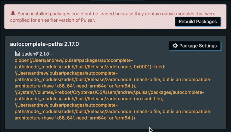incompatible packages UI