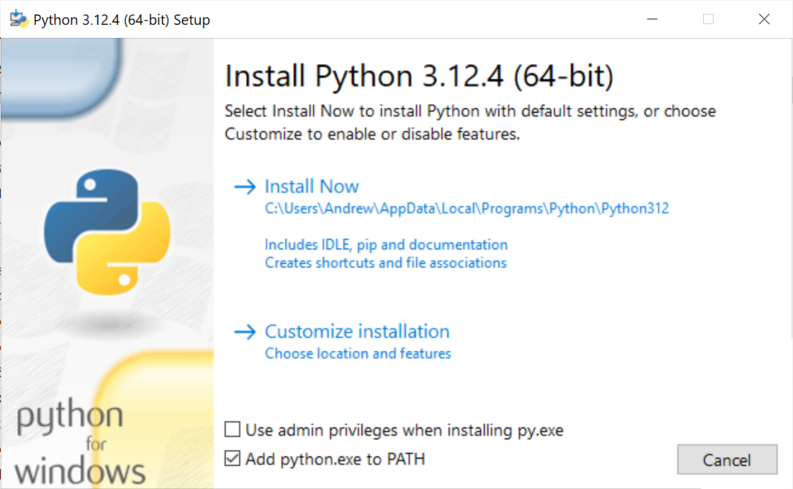 Python installation, step 1