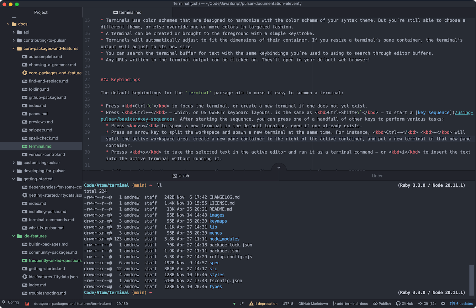 Screenshot of the terminal package