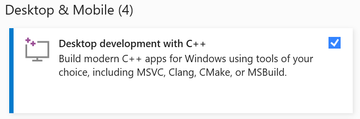 selecting the C++ component